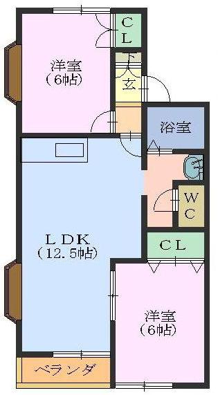 ハイネスソーワII(2LDK/1階)の間取り写真