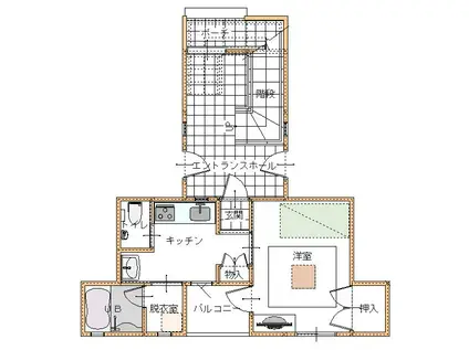 コミンニョロの家 奥(1DK/1階)の間取り写真