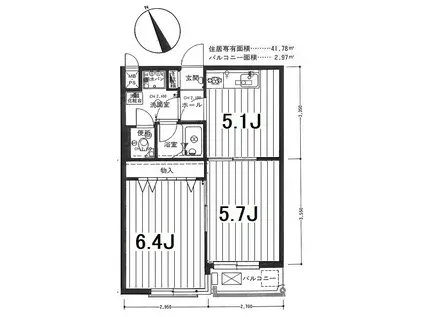 グレイス五反田(2LDK/5階)の間取り写真