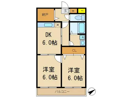ハイツ松戸III(2SDK/2階)の間取り写真