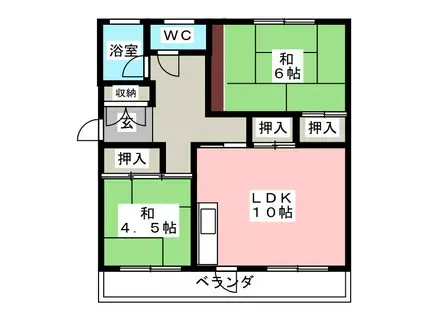 コーポ岳美 B棟(2LDK/2階)の間取り写真
