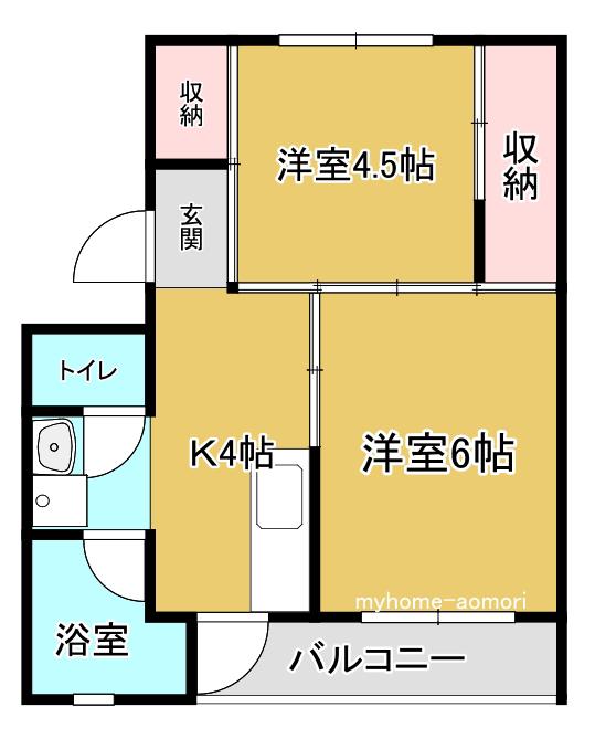 ビレッジハウス青森南 4号棟(2K/4階)の間取り写真