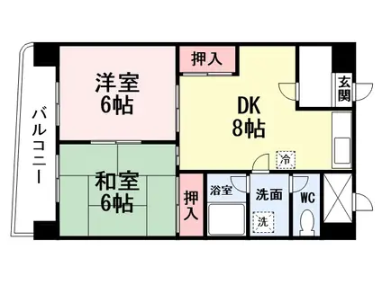 ハニーハイツ三萩野(2DK/3階)の間取り写真