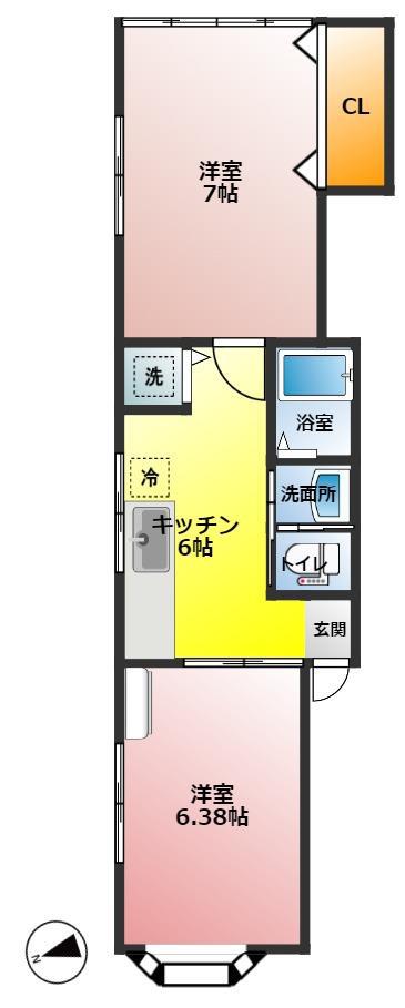 アリエッタガーデン(2DK/2階)の間取り写真