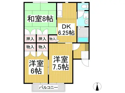 グランドール・アイ B棟(3DK/2階)の間取り写真