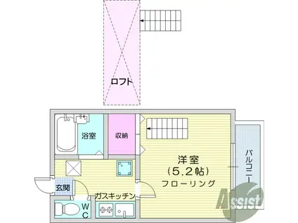 メゾン・ウィスタリア岩切(1K/2階)の間取り写真