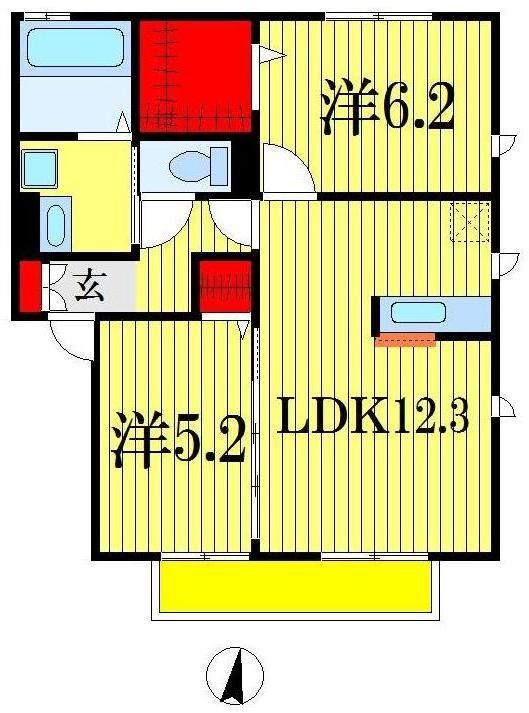 PARK HILLS MIYAKO F(2LDK/2階)の間取り写真