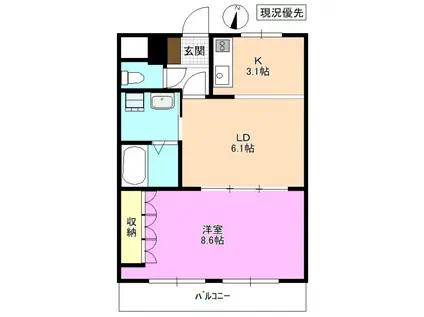 パルティール芙蓉(1LDK/2階)の間取り写真