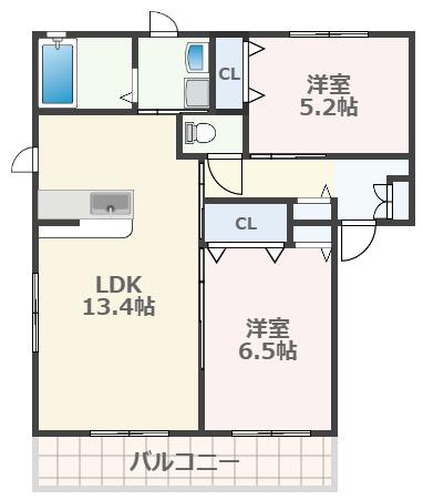 ハイマート万日(2LDK/2階)の間取り写真