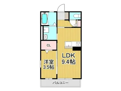 ESPACE原新田(1LDK/2階)の間取り写真