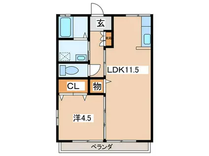 グリーンルーフI(1LDK/2階)の間取り写真