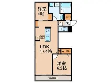 スペチアーレ鷹合(2LDK/1階)の間取り写真