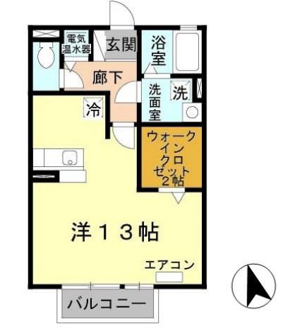 プランドール今在家 A棟(ワンルーム/2階)の間取り写真