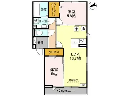 ラ・ミューズ溝沼(2LDK/1階)の間取り写真