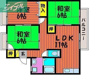 シャトル平福A(3LDK/2階)の間取り写真