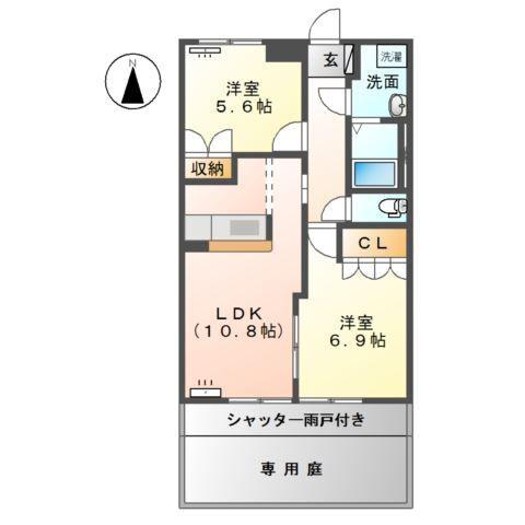 シャローム(2LDK/1階)の間取り写真