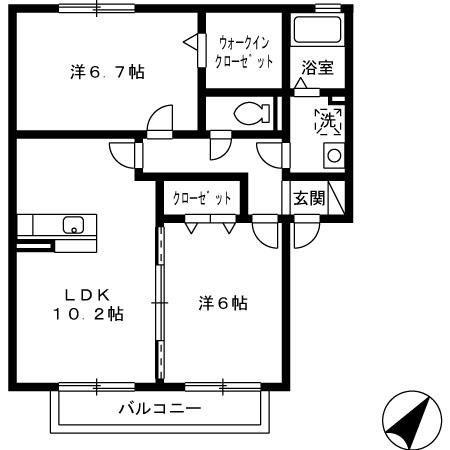 パークハイムA棟(2LDK/2階)の間取り写真