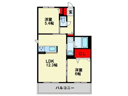 シャーメゾン ナポリB(2LDK/1階)の間取り写真