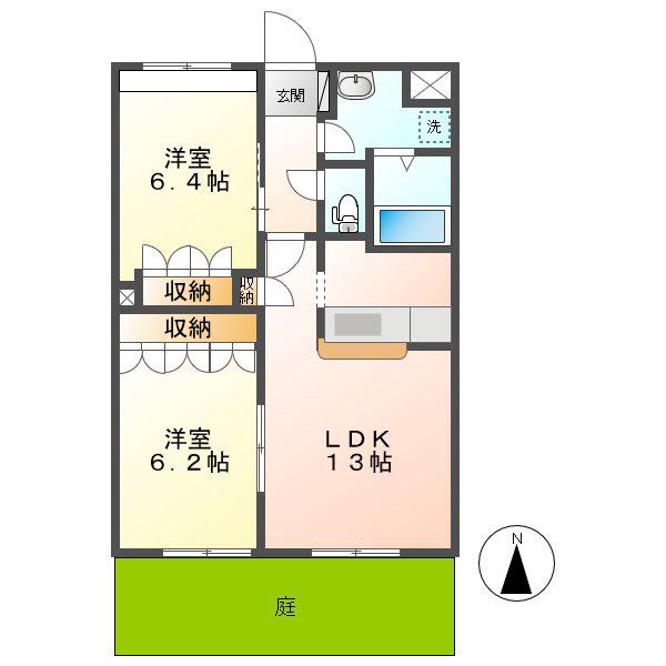 グラシアス(2LDK/1階)の間取り写真
