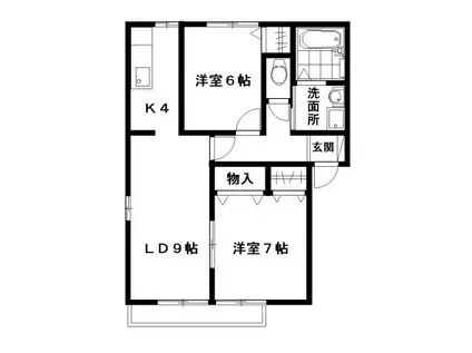 ハピネス(2LDK/1階)の間取り写真