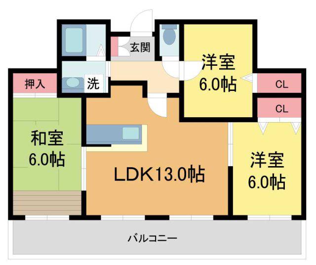 柳本北館(3LDK/3階)の間取り写真