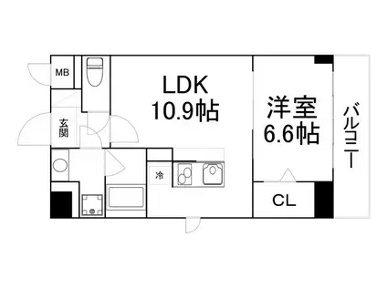 パークフラッツ安堂寺町(1LDK/5階)の間取り写真
