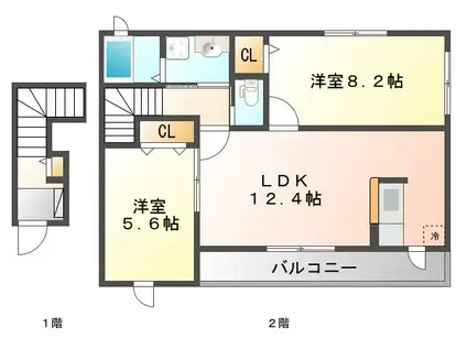 フリーデンハオス参番館(2LDK/2階)の間取り写真