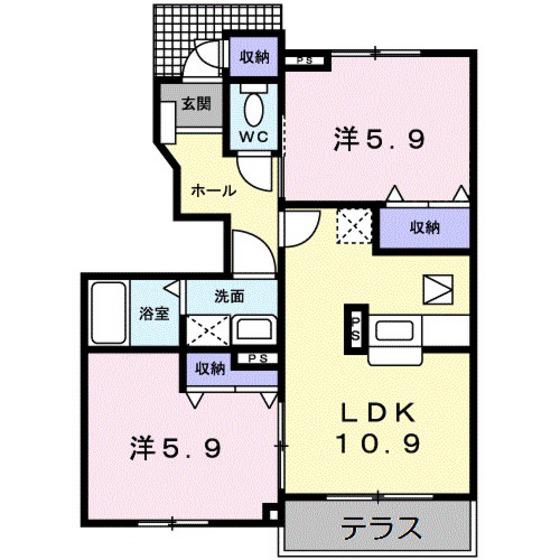 バーシアライシャス(2LDK/1階)の間取り写真