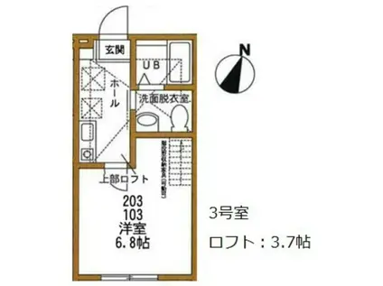 ハーミットクラブハウスマローネB(1K/2階)の間取り写真