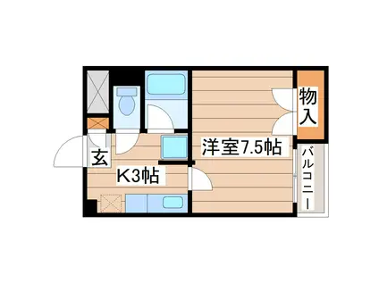 ブランメル宮町(1K/3階)の間取り写真