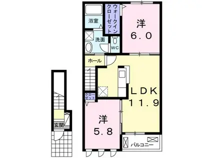 エソール カルメ(2LDK/2階)の間取り写真