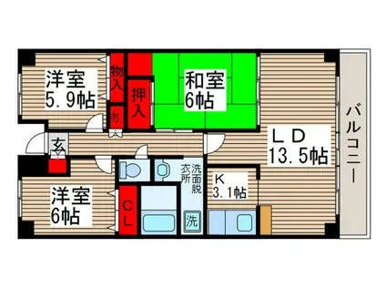 サングリーン海道割(3LDK/3階)の間取り写真