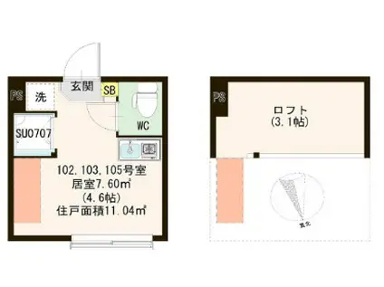クリエイティブテラス東葛西(ワンルーム/1階)の間取り写真