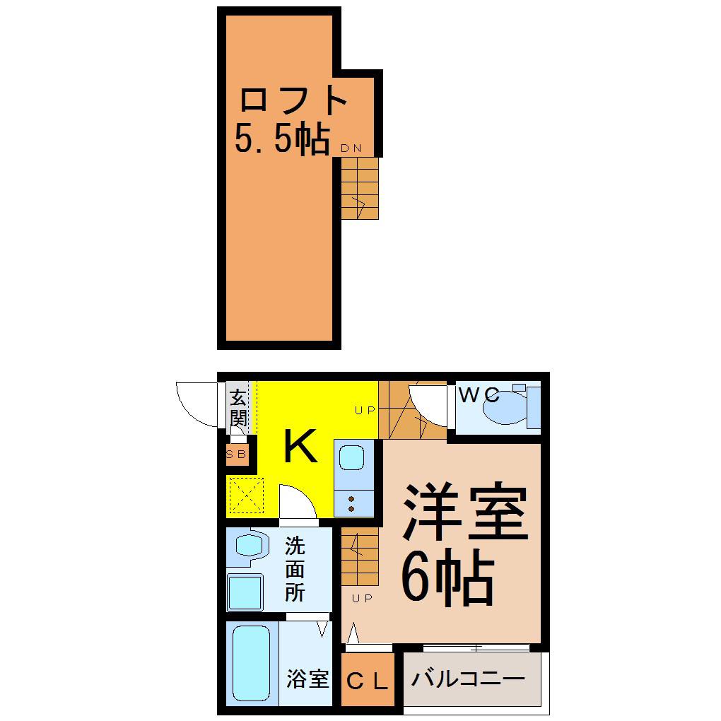 ハーモニーテラス松園(1K/2階)の間取り写真