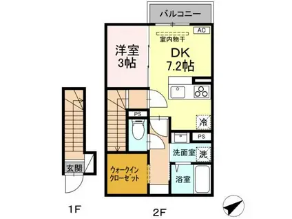 シャルール西(1DK/2階)の間取り写真