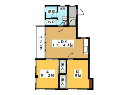 サエキハイツ(2LDK/2階)の間取り写真