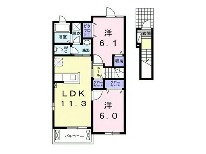 アクティフ神辺D(2LDK/2階)の間取り写真