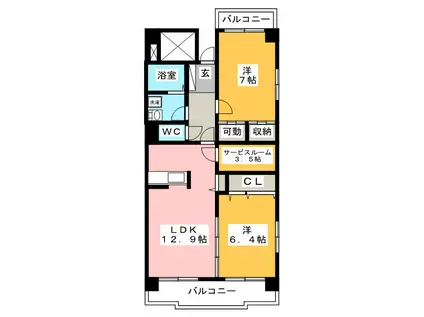 カルフール・パレ(2LDK/4階)の間取り写真