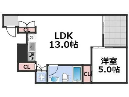 LA DOUCEUR湊町(1LDK/3階)の間取り写真