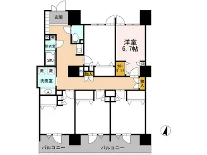 ロイヤルパークスERささしま D-ROOM SHARE ささしま(ワンルーム/2階)の間取り写真