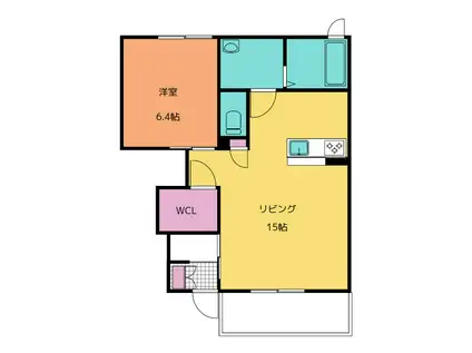 グリーンハウスLATTE C棟(1LDK/1階)の間取り写真