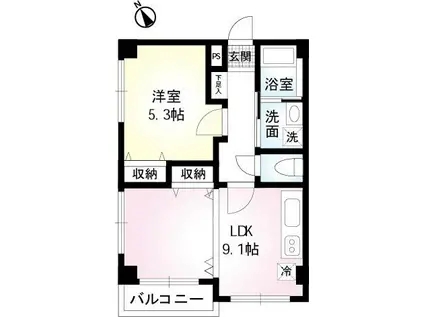 フローリッシュ津田沼II(1LDK/1階)の間取り写真