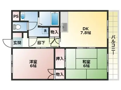 コンフォート南塚口パート2(2DK/3階)の間取り写真