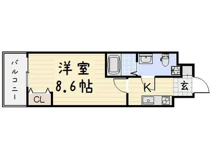 NO.65クロッシングタワーORIENT.BLD(1K/6階)の間取り写真