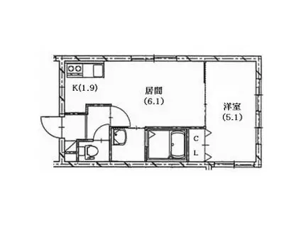 エクセル中の島(1DK/2階)の間取り写真