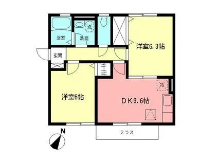 ルミエール(2DK/1階)の間取り写真