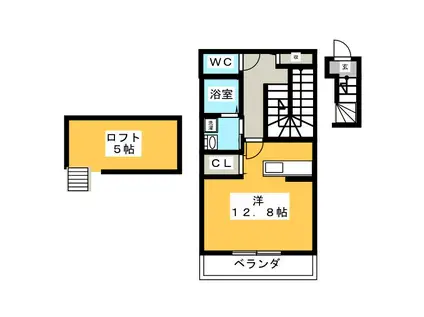 TREZOR(ワンルーム/2階)の間取り写真