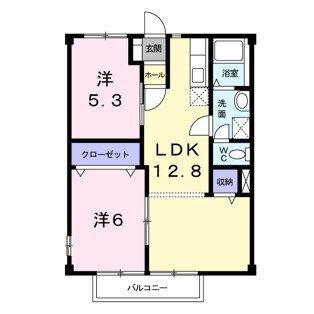 ポワソンボワールB(2LDK/2階)の間取り写真