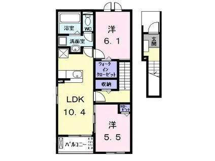 ジョイアス 東気開(2LDK/2階)の間取り写真