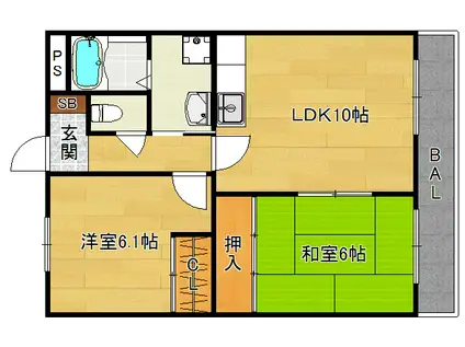 ローズガーデン(2LDK/3階)の間取り写真